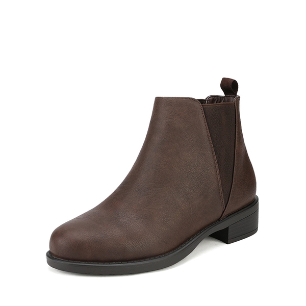 Chunky Low Heel Ankle Booties - BROWN PU -  0